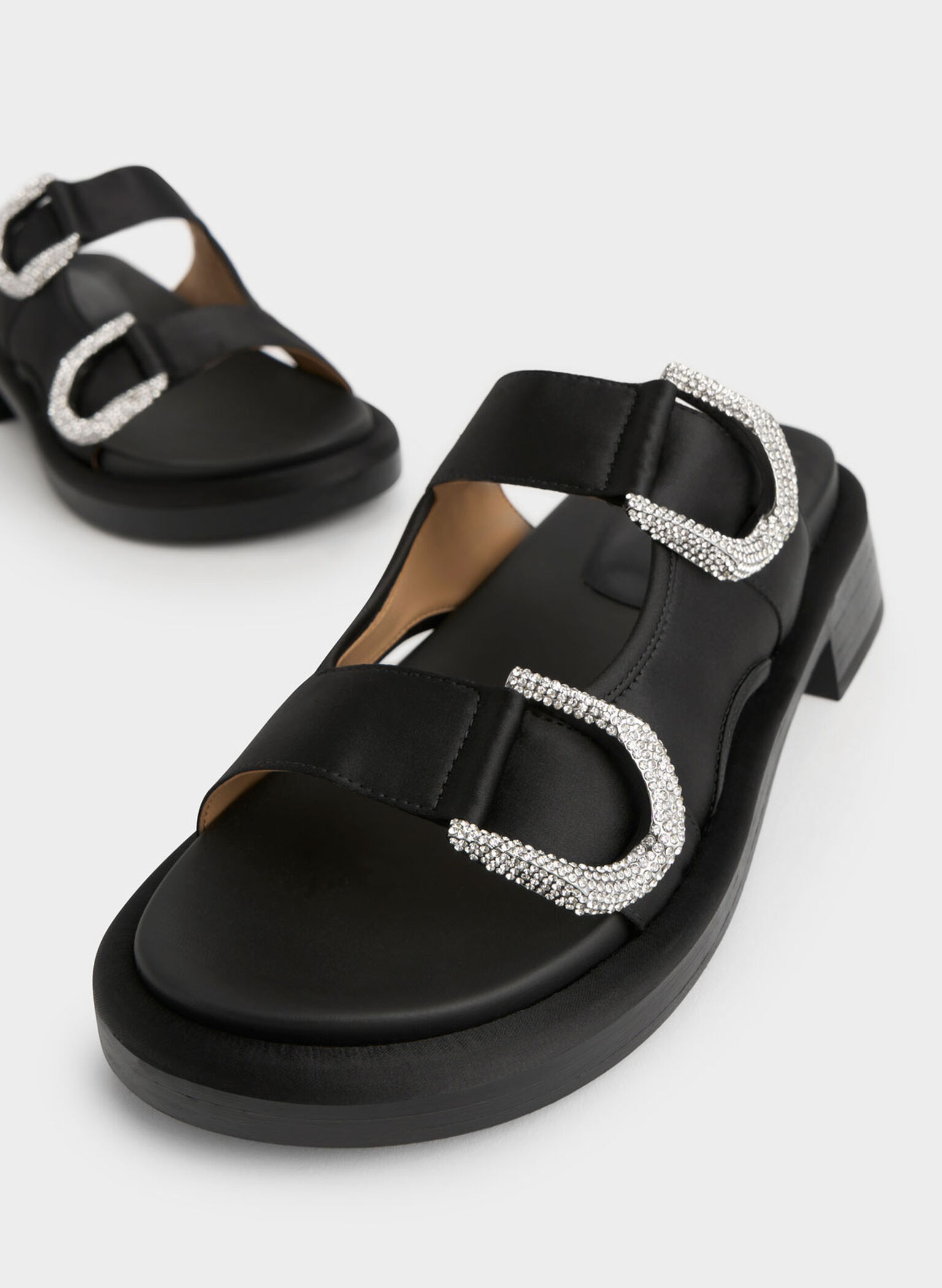 Gabine Recycled Polyester Slides, Black, hi-res