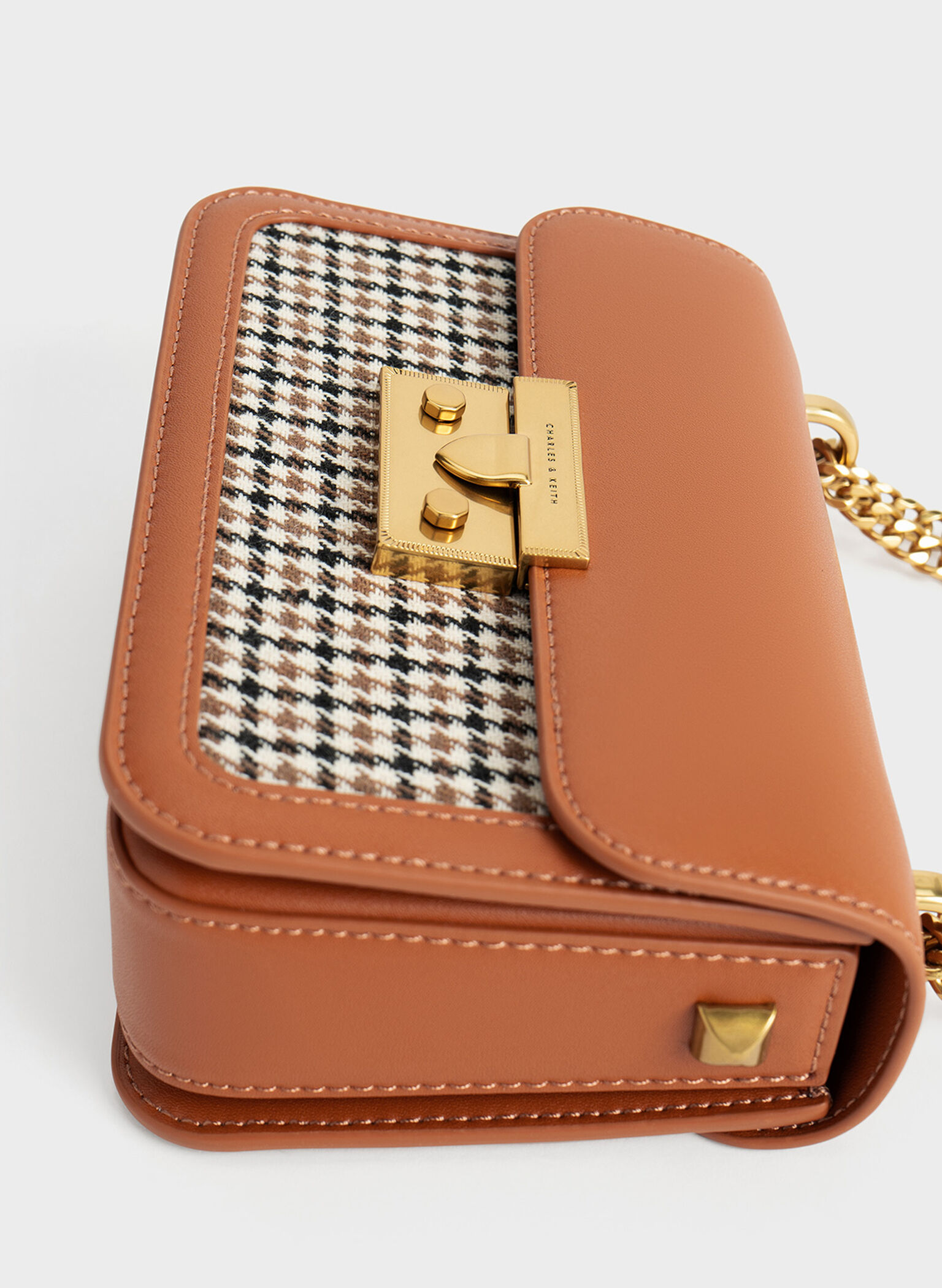 Alva Checkered Front Flap Bag, Cognac, hi-res