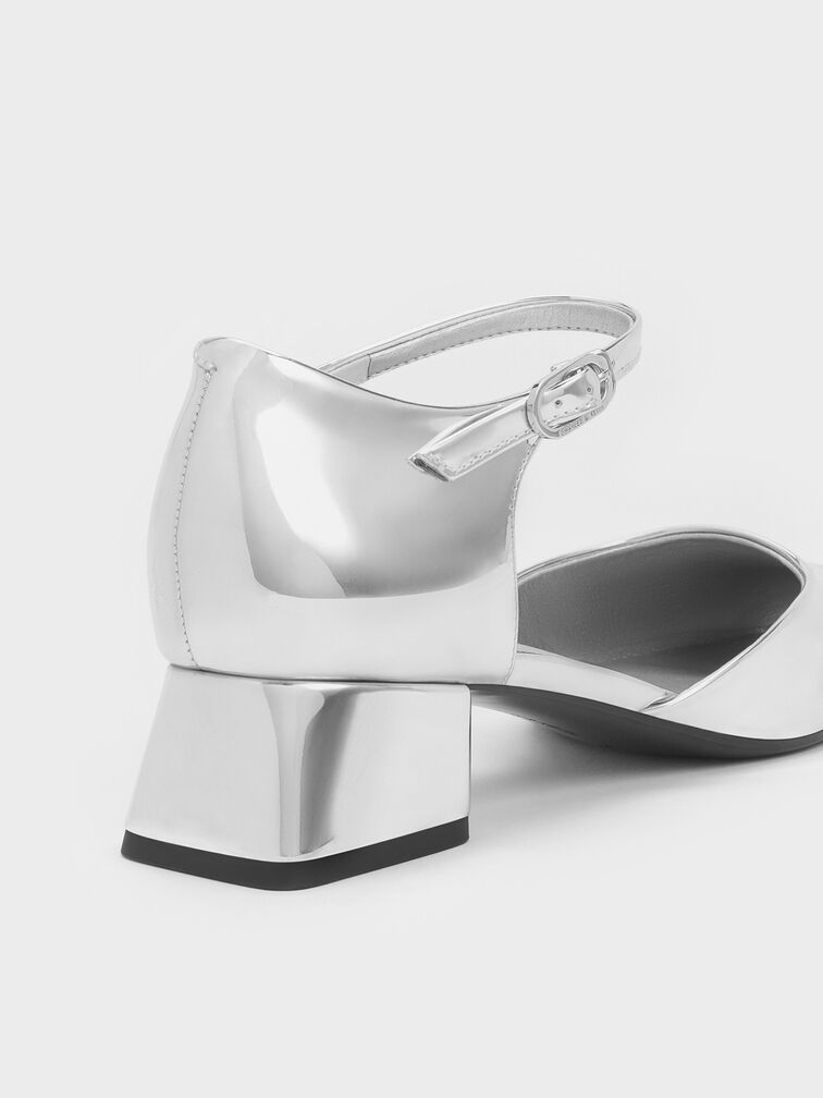 Metallic D'Orsay Ankle-Strap Pumps, Silver, hi-res