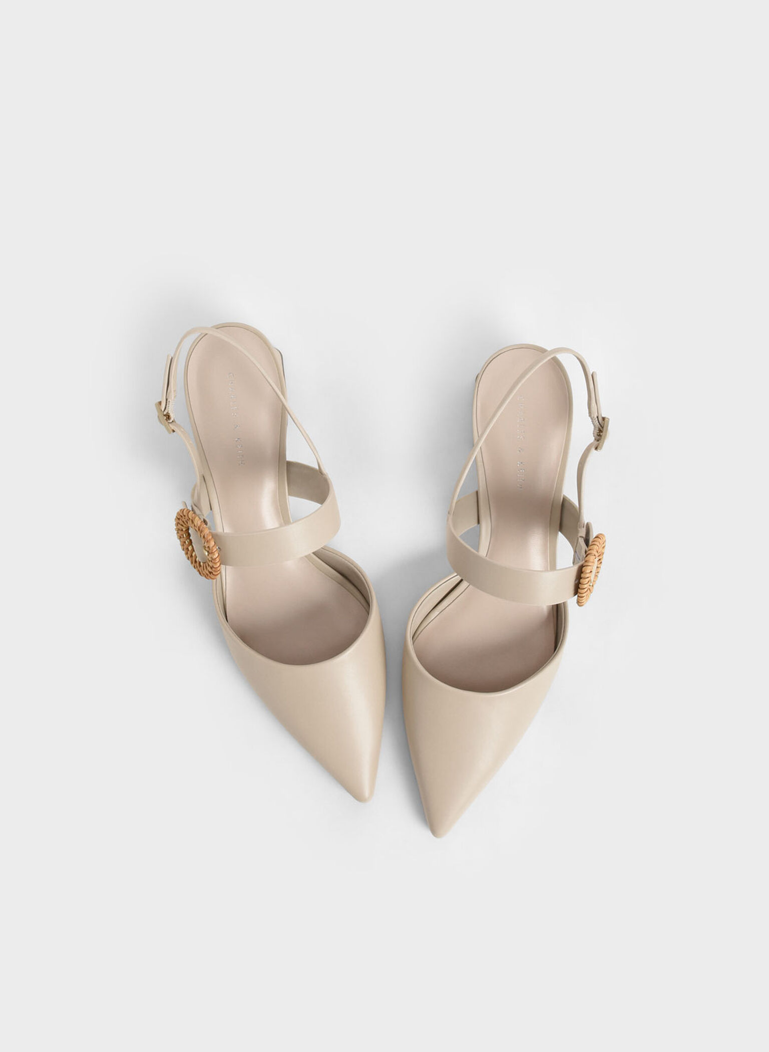 Woven Buckle Slingback Heeled Pumps, Chalk, hi-res