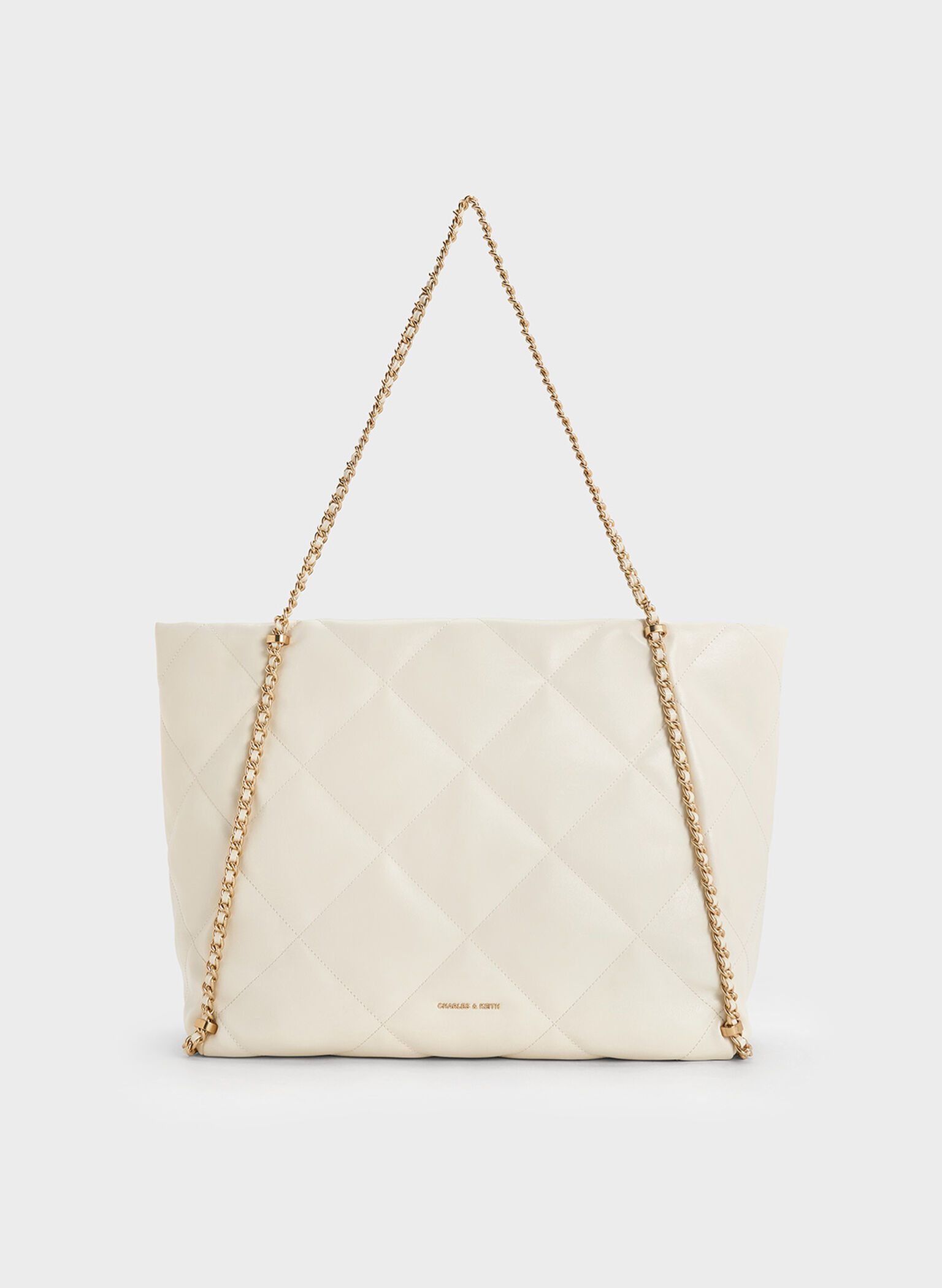 Apfra Quilted Chain-Embellished Tote Bag, Cream, hi-res