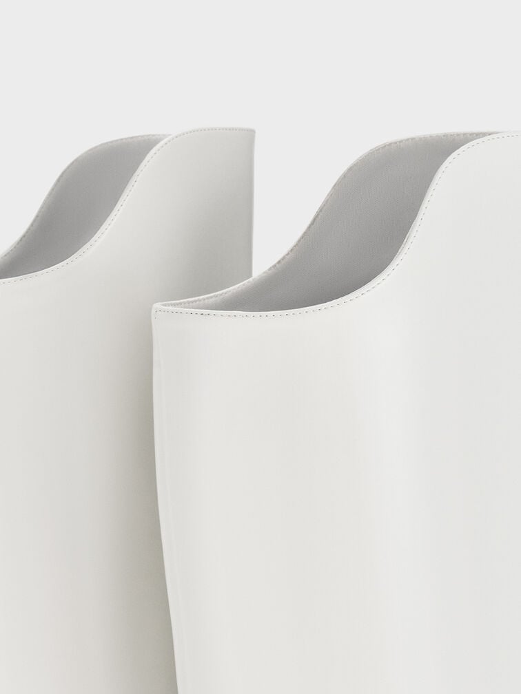 Elongated Square-Toe Knee-High Boots, White, hi-res