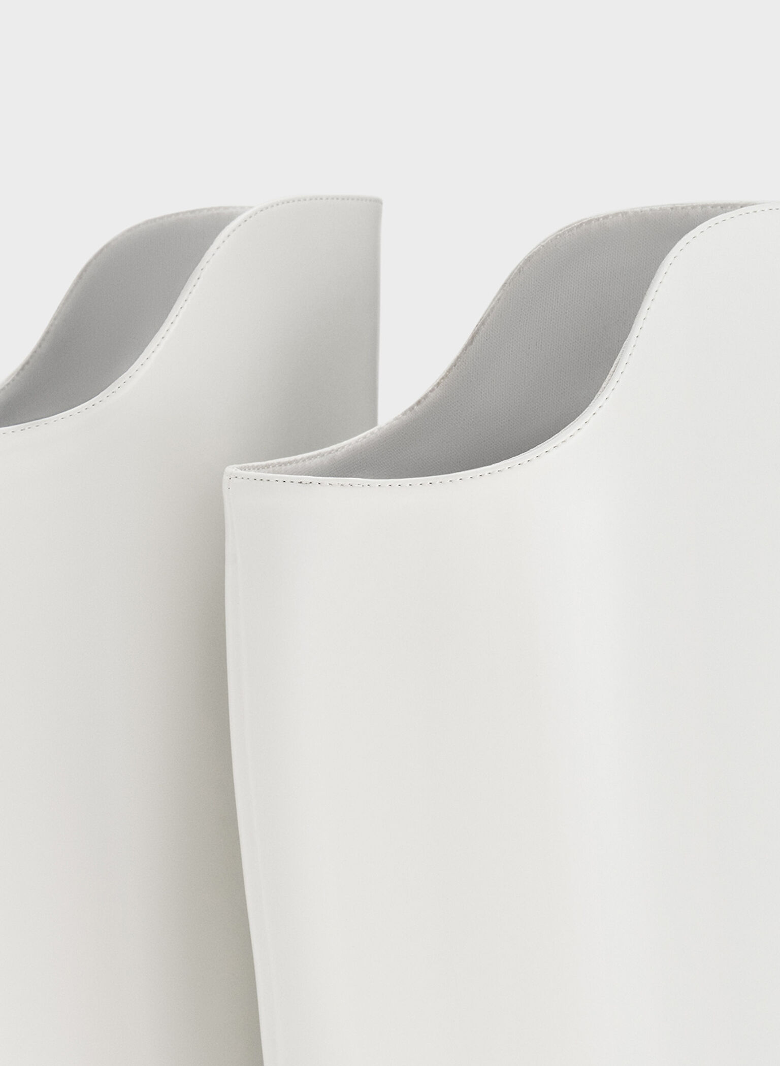 Elongated Square-Toe Knee-High Boots, White, hi-res