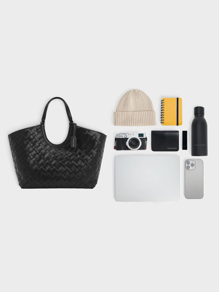 Ivette Woven Tote Bag, Noir, hi-res