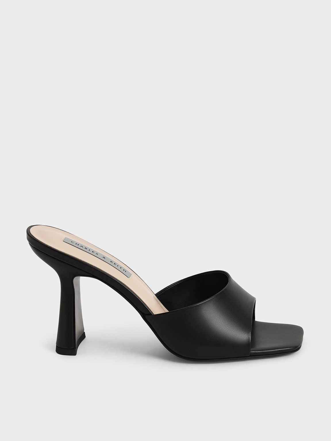 Square Toe Heeled Mules Black