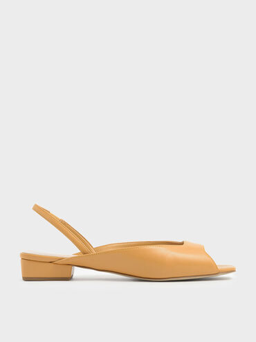 Square Toe Mini Block Heel Slingback Sandals, Mustard, hi-res