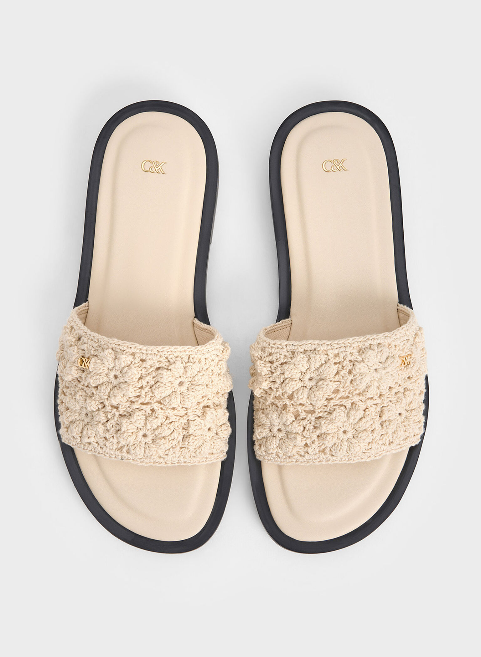Crochet Floral Slide Sandals, Chalk, hi-res
