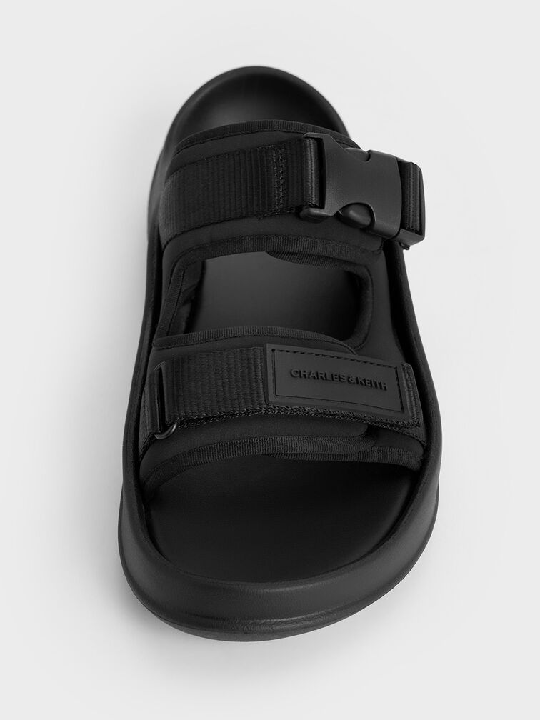 Nylon Double-Strap Sports Sandals, Black Textured, hi-res