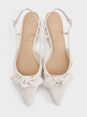 Jayce Leather Crinkle-Effect Knot-Bow Slingback Flats, White, hi-res