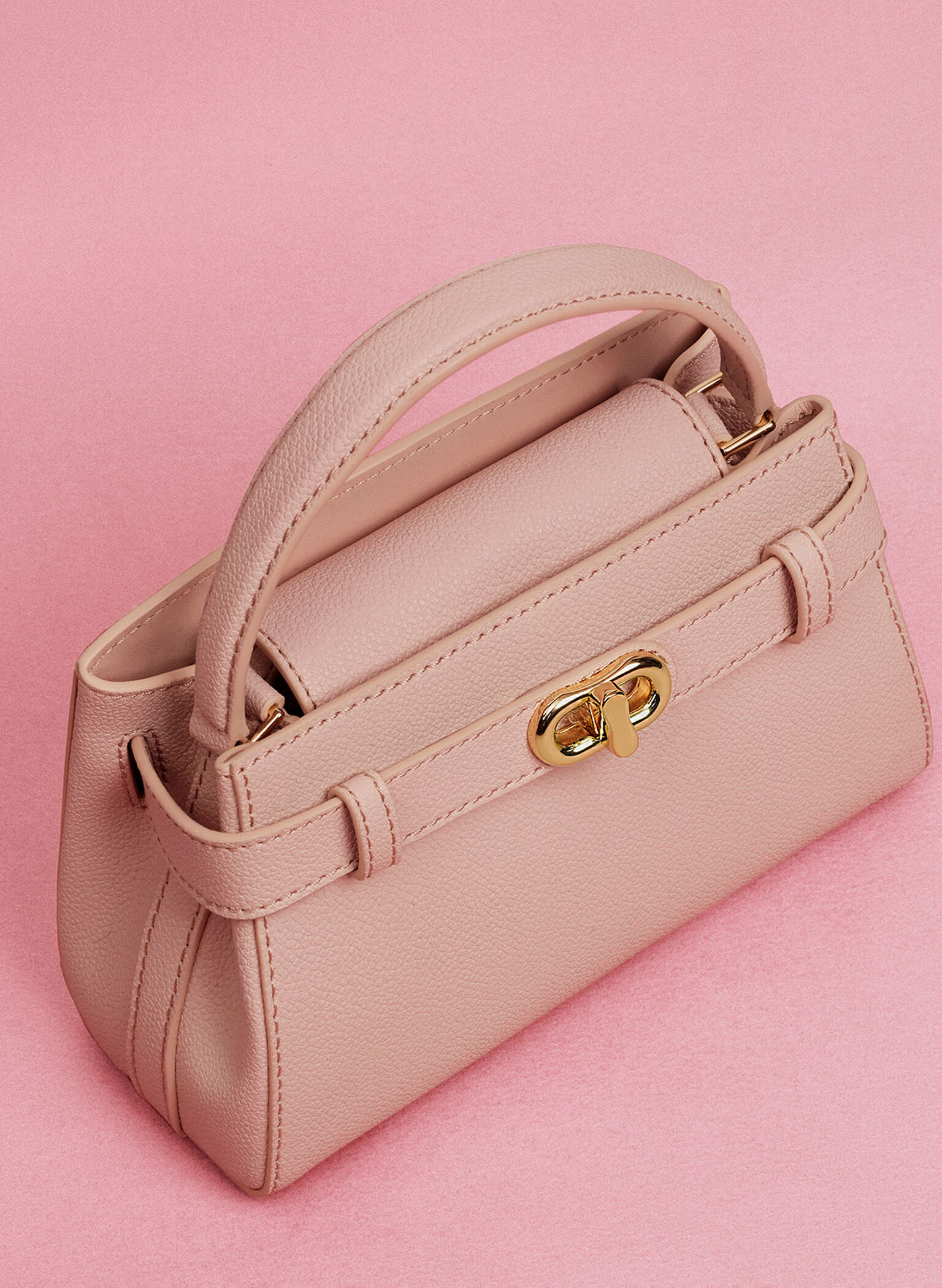 Aubrielle Metallic-Buckle Top Handle Bag, Pink, hi-res