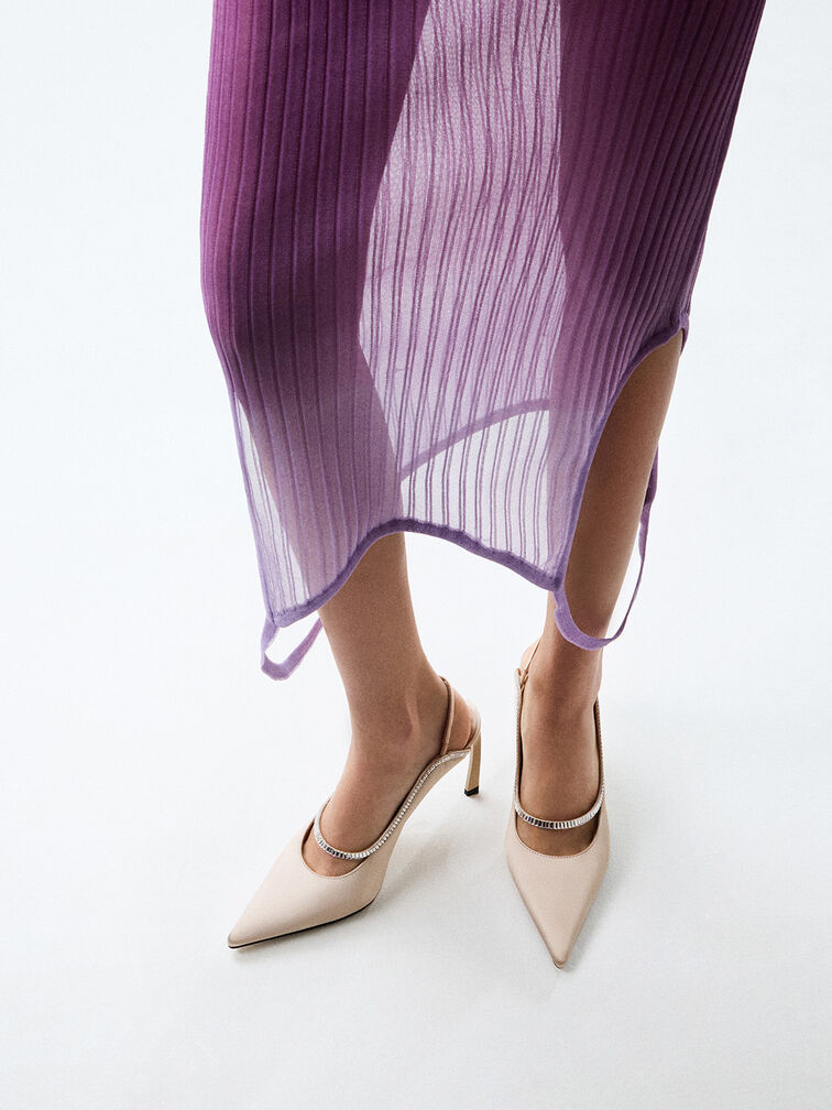 Recycled Polyester Crystal-Embellished Pointed-Toe Slingback Pumps, Champagne, hi-res