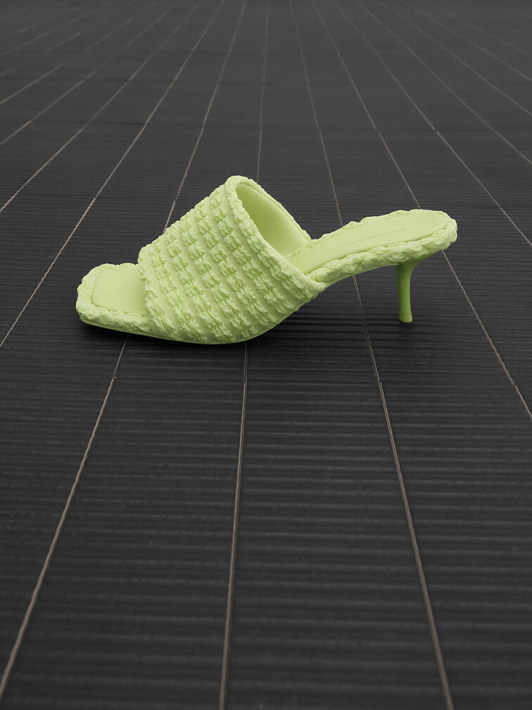 Loren Textured Kitten-Heel Mules, Light Green, hi-res