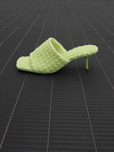 Loren Textured Kitten-Heel Mules, Light Green, hi-res