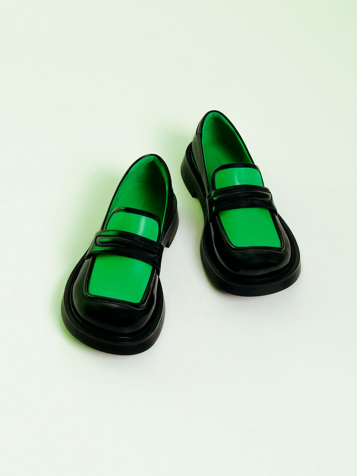 Penelope Two Tone Penny Loafers Green