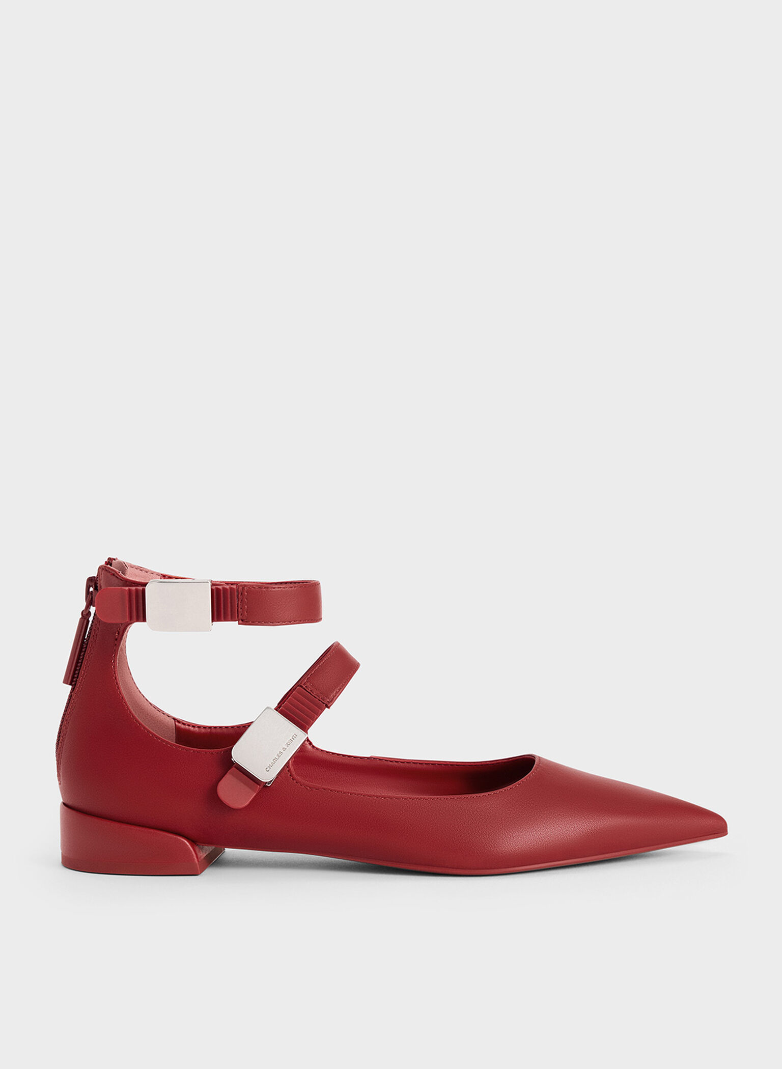 Robbie Pointed-Toe Mary Jane Flats, Red, hi-res