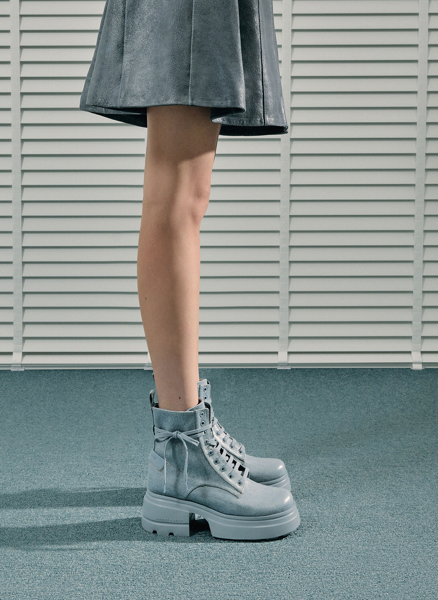 Denim Lace-Up Chunky Ankle Boots, Light Blue, hi-res