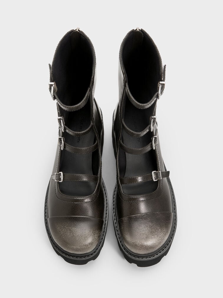 Celia Burnished Buckled Multi-Strap Chunky Calf Boots, Multi, hi-res