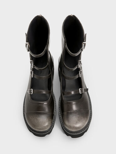 Celia Burnished Buckled Multi-Strap Chunky Calf Boots, Multi, hi-res