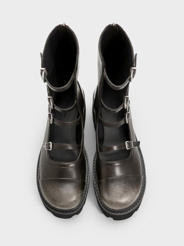 Celia Burnished Buckled Multi-Strap Chunky Calf Boots, Multi, hi-res