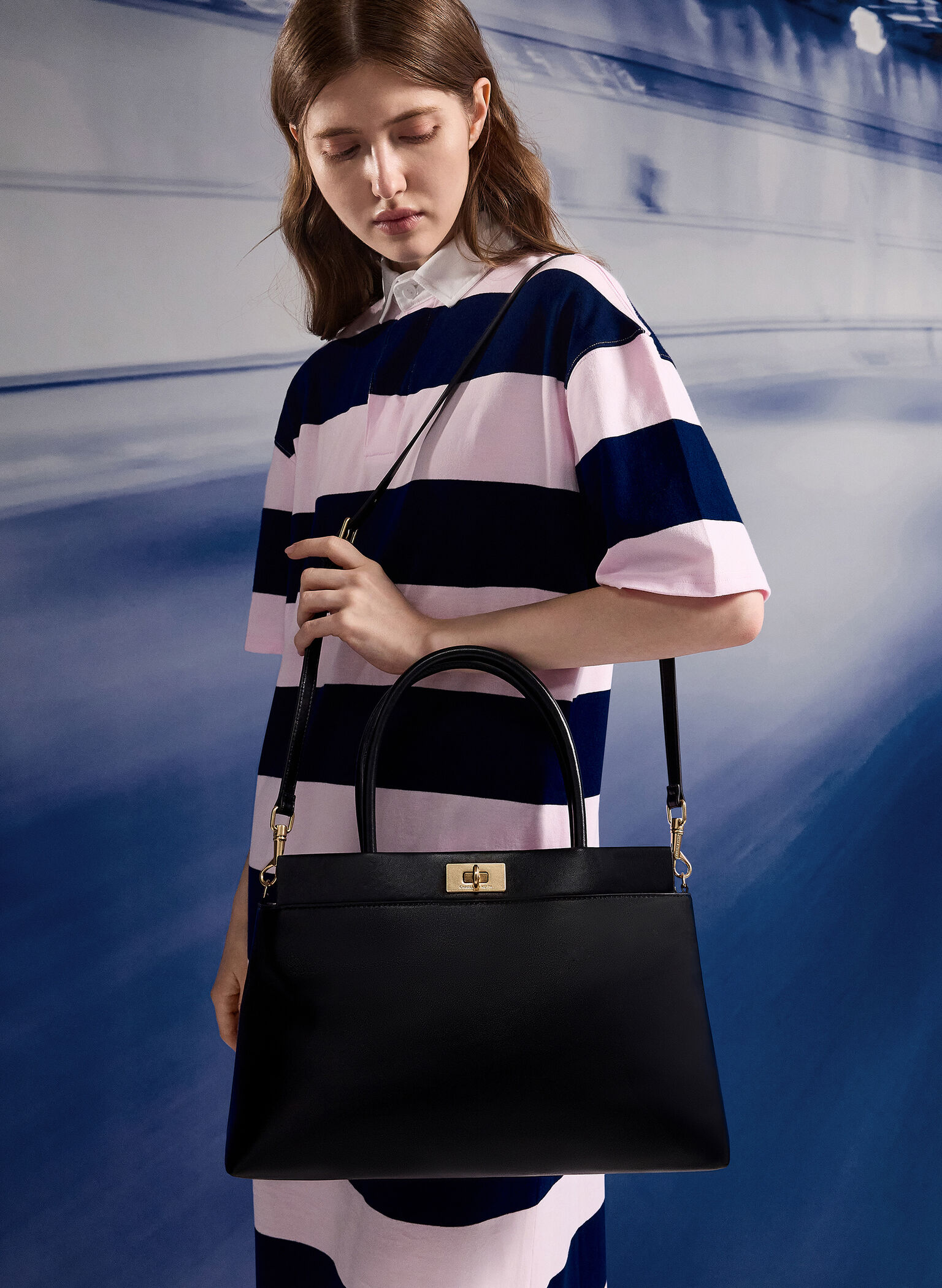 Lennie Top Handle Satchel Bag, Black, hi-res