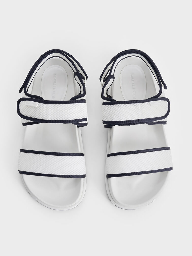 Mesh Contrast-Trim Double-Strap Slingback Sandals, Dark Blue, hi-res