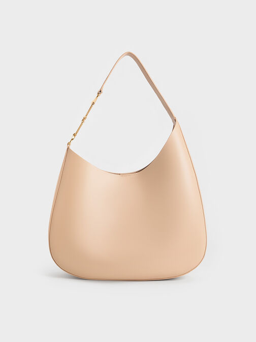 Agatha Chain-Accent Slouchy Hobo Bag, Beige, hi-res