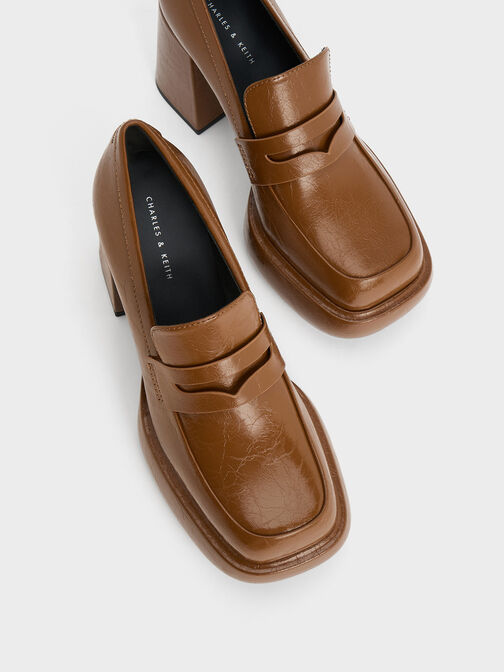 Monique Crinkle-Effect Platform Loafer Pumps, Brown, hi-res