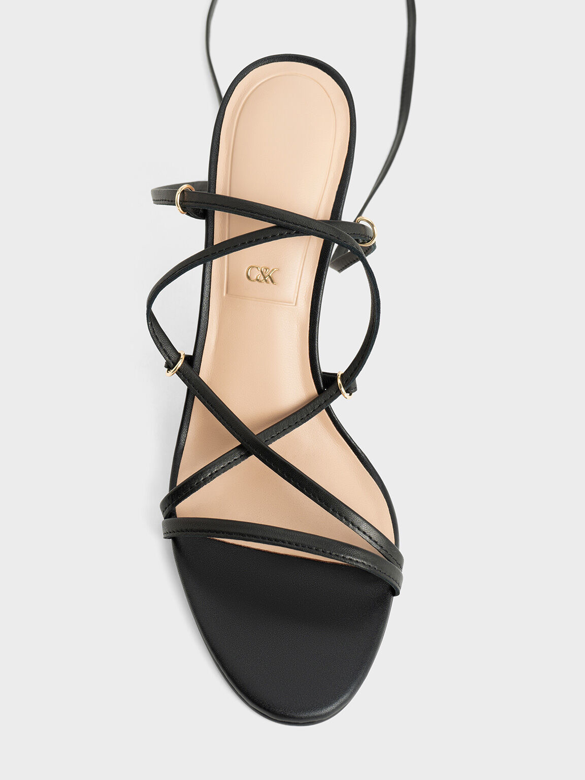 Black Strappy Woven Heel Tie Around Sandals CHARLES KEITH UK