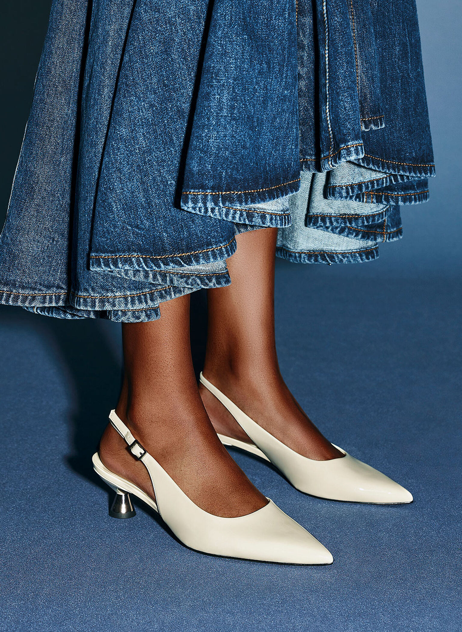 Patent Spool Heel Slingback Pumps, Butter, hi-res