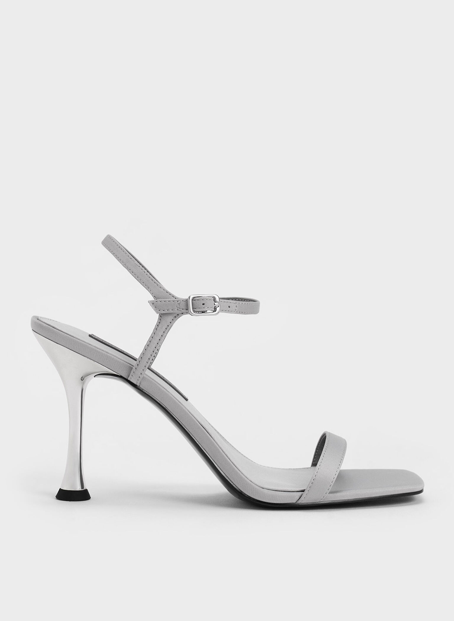 Spool Heel Satin Sandals, Grey, hi-res