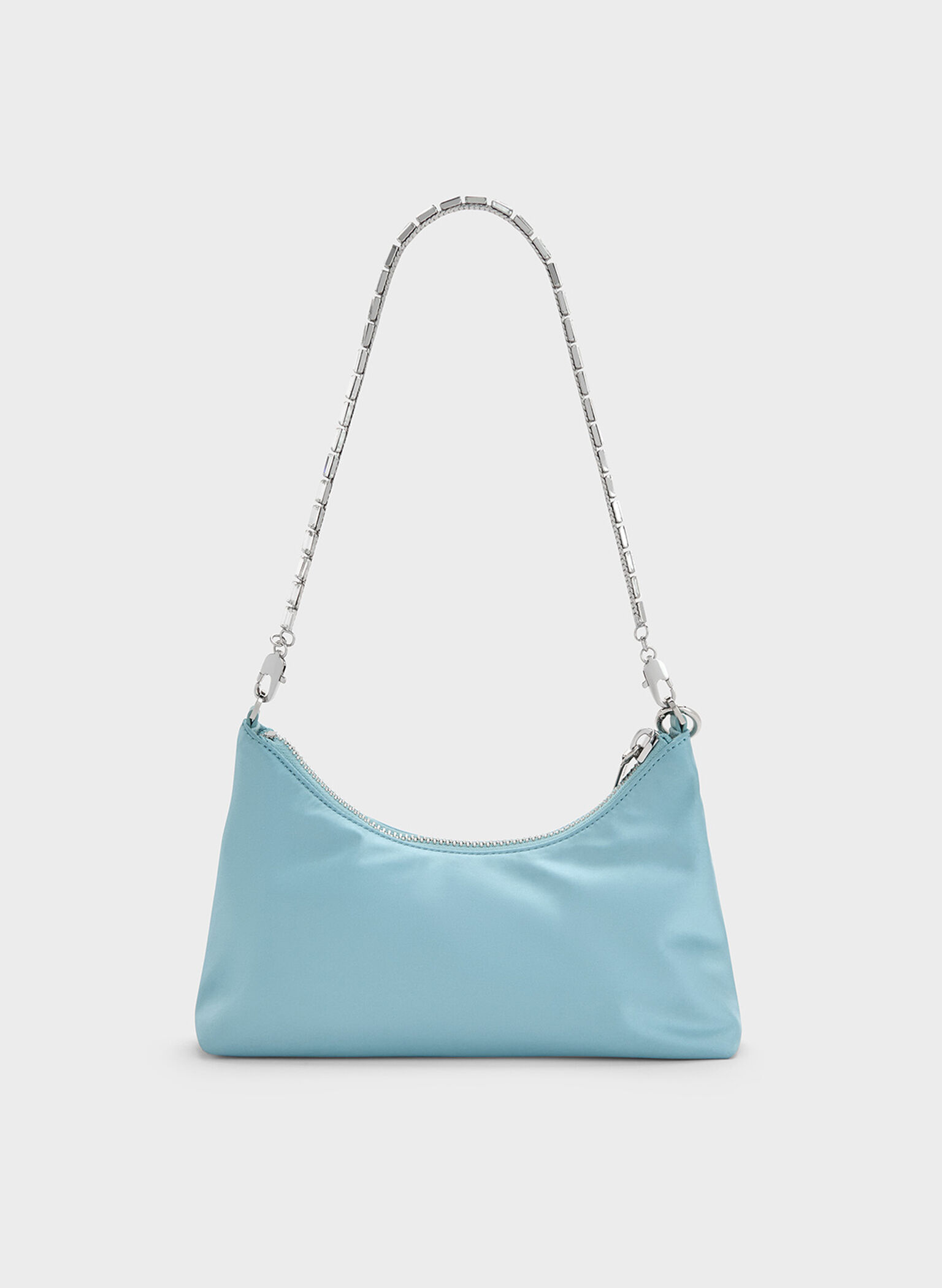 Satin Crystal-Embellished Chain-Handle Two-Way Bag, Sky Blue, hi-res