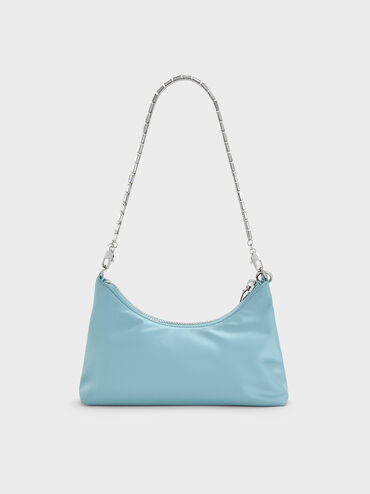 Satin Crystal-Embellished Chain-Handle Two-Way Bag, Sky Blue, hi-res