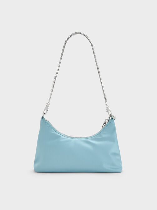 Satin Crystal-Embellished Chain-Handle Two-Way Bag, Sky Blue, hi-res