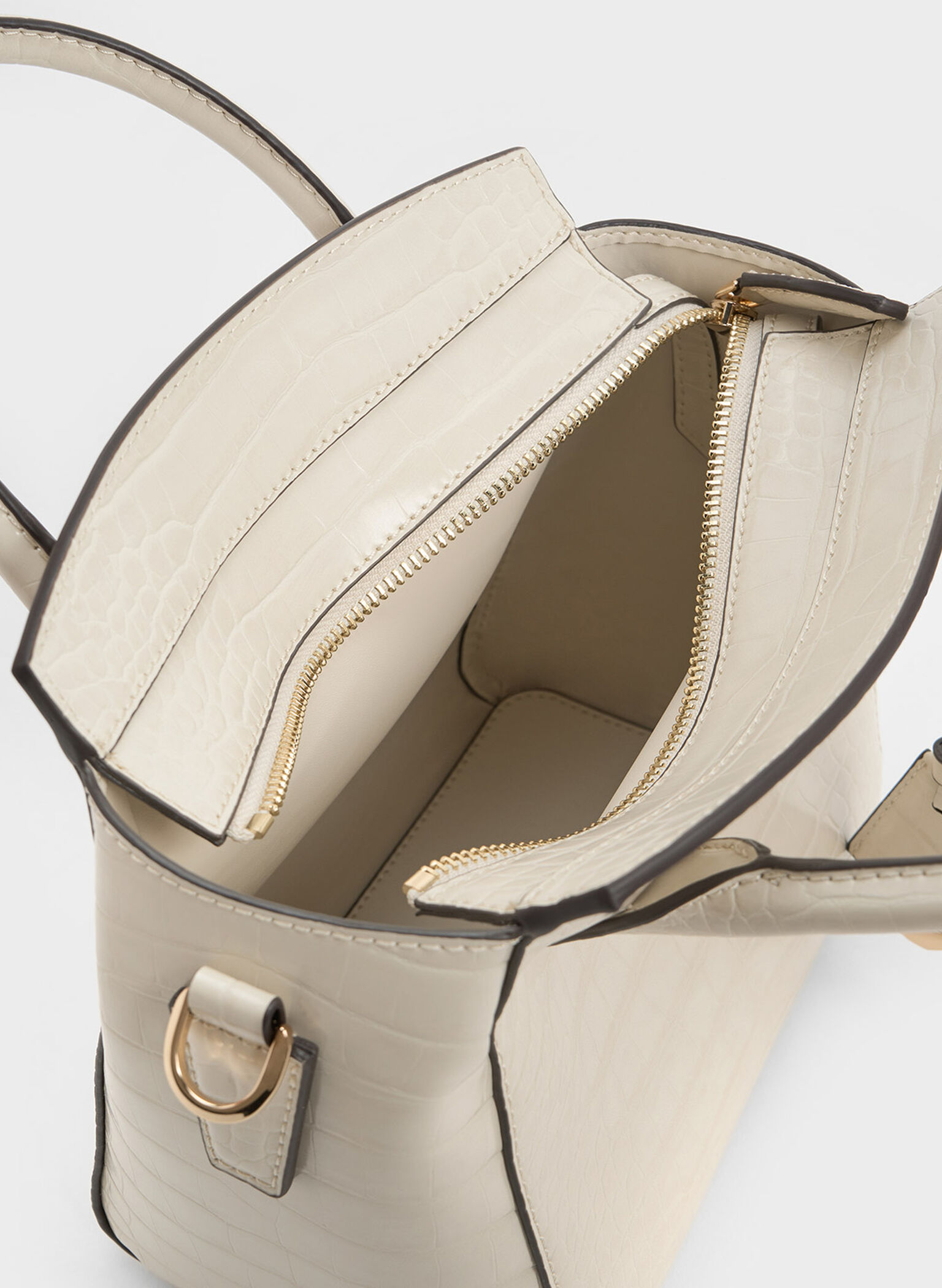 Harper Croc-Effect Structured Top Handle Bag, Ivory, hi-res