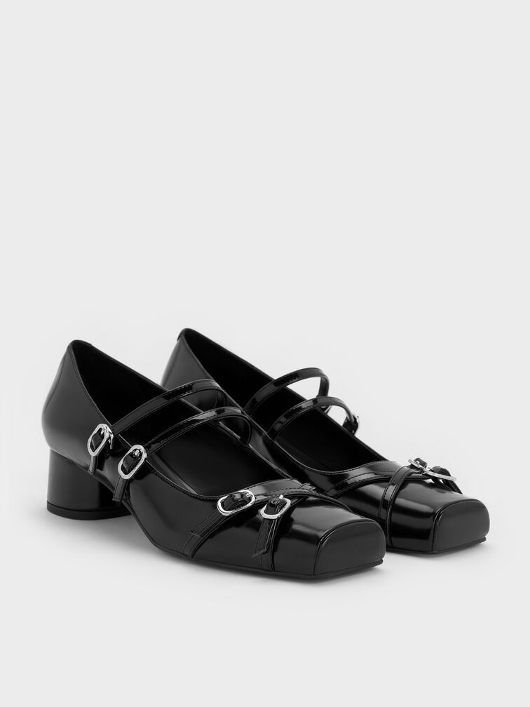Double-Strap Mary Jane Pumps, Black Box, hi-res
