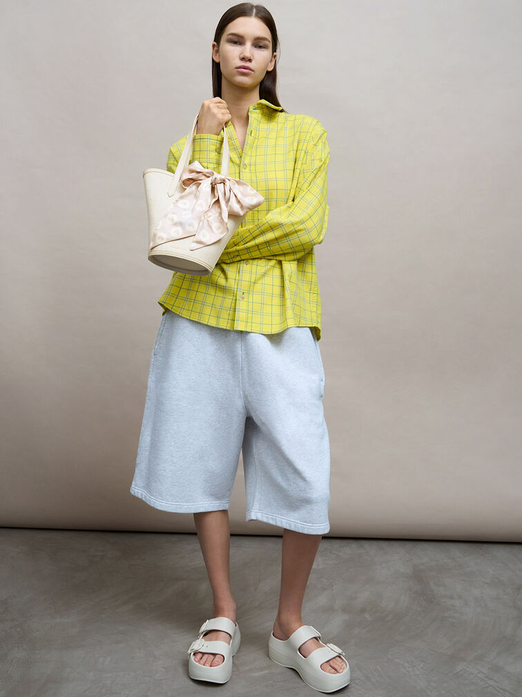 Sianna Linen Scarf-Print Tote Bag, Beige, hi-res