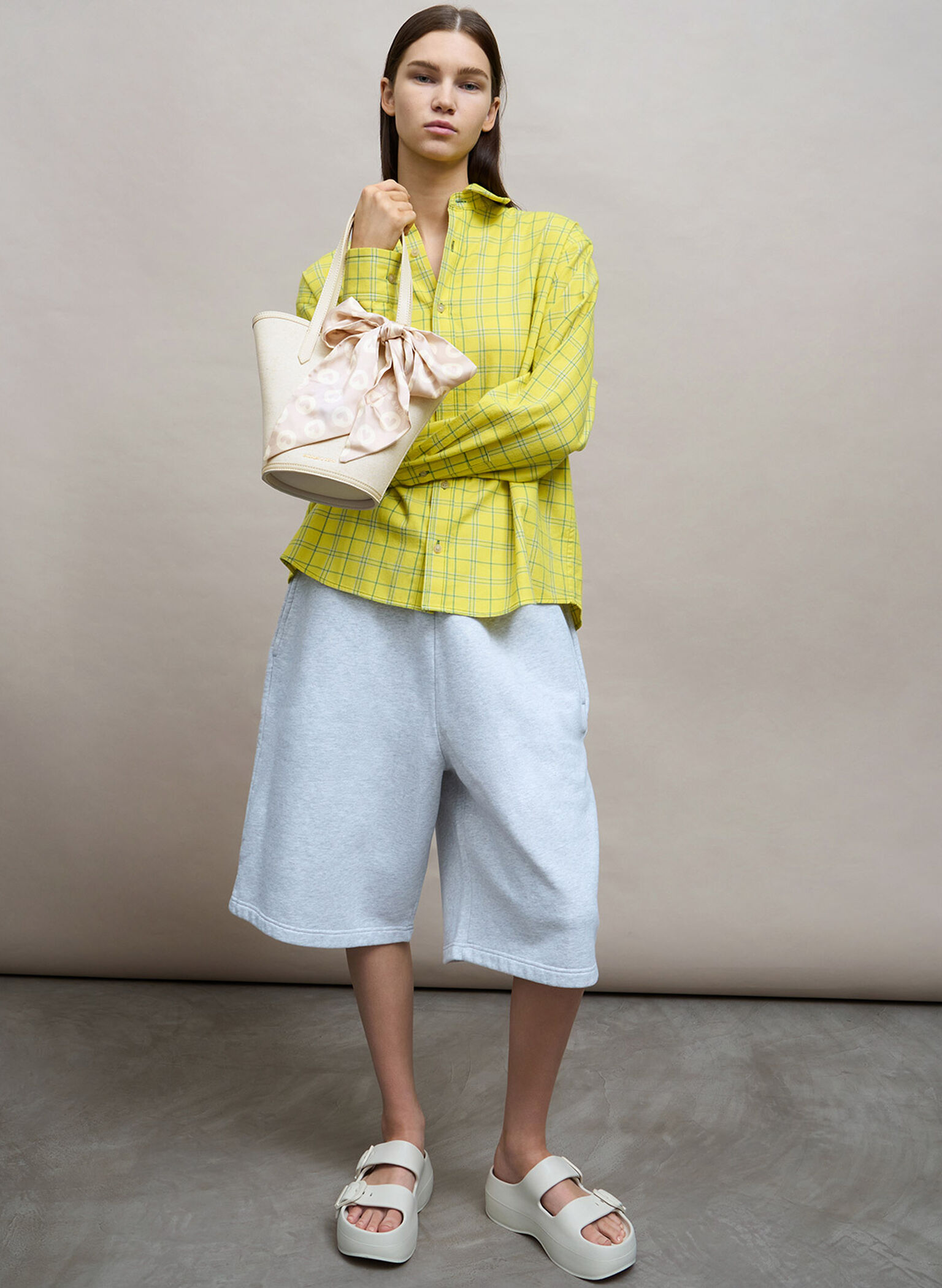 Sianna Linen Scarf-Print Tote Bag, Beige, hi-res