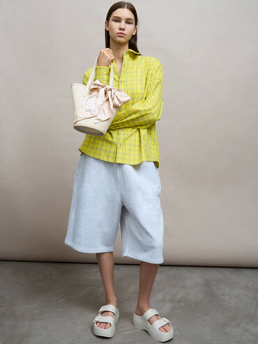 Sianna Linen Scarf-Print Tote Bag, Beige, hi-res