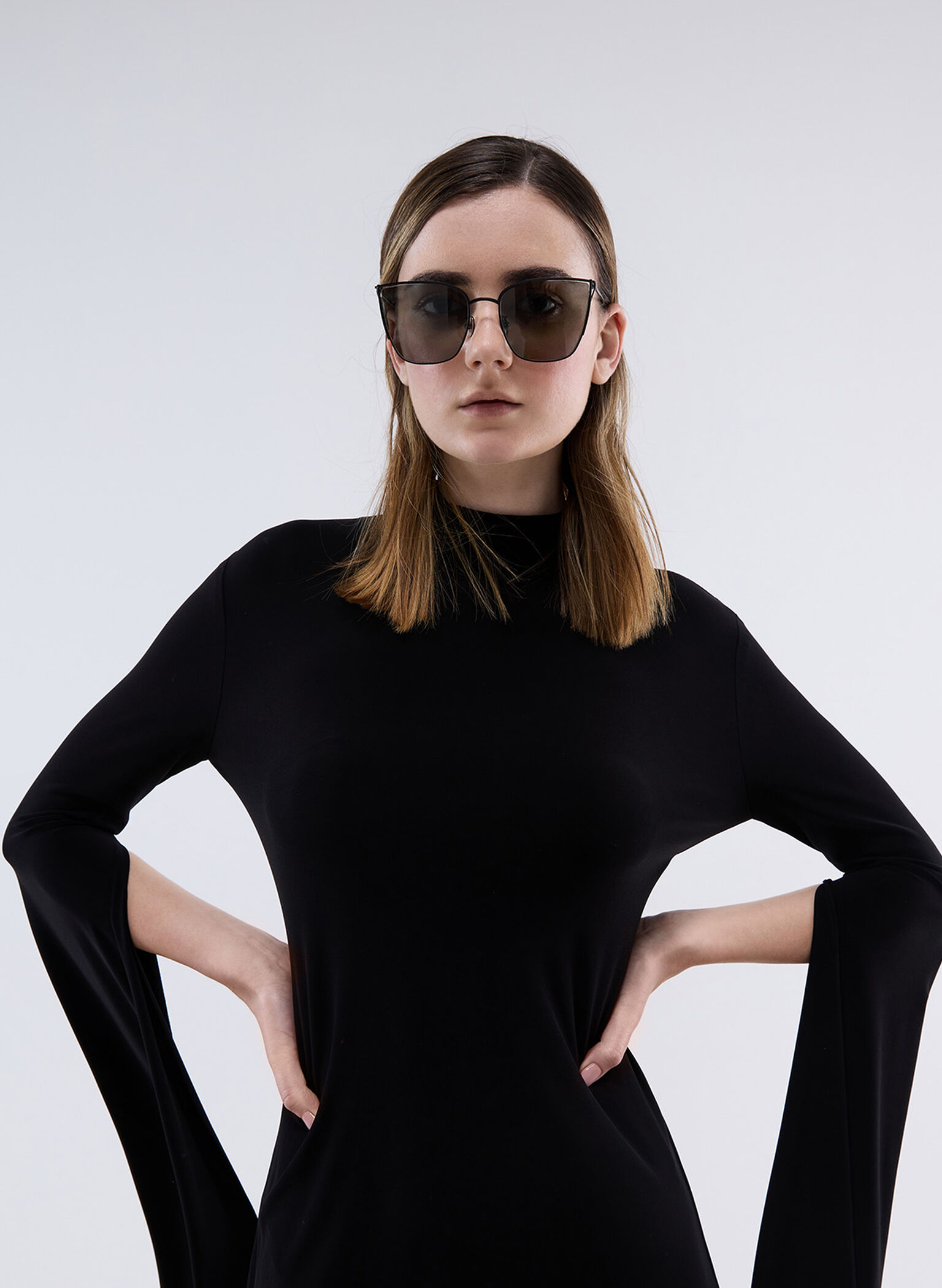 Shea Metallic-Rim Square Sunglasses, Black, hi-res
