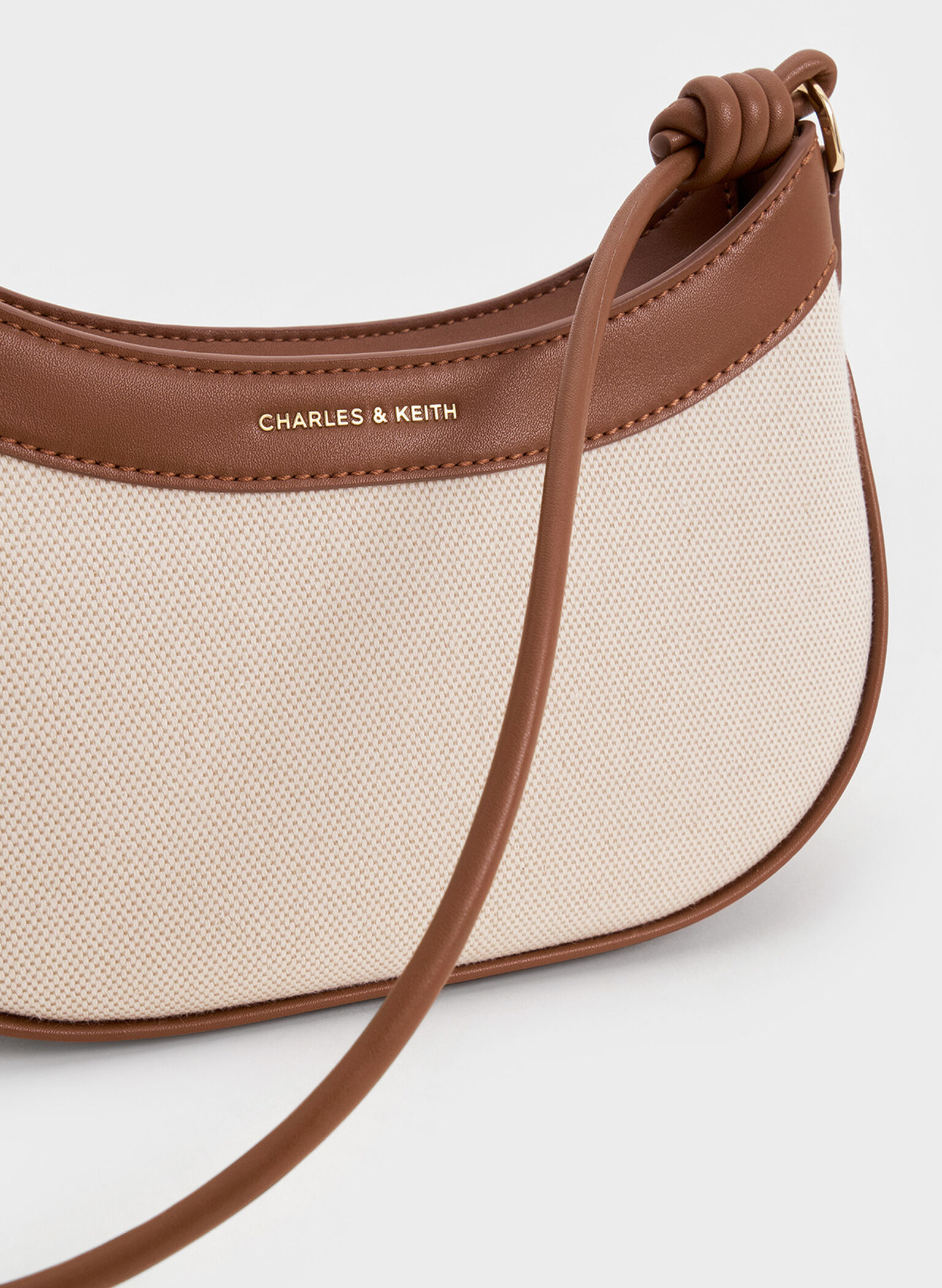 Sabine Canvas Knotted-Strap Curved Shoulder Bag, Chocolate, hi-res