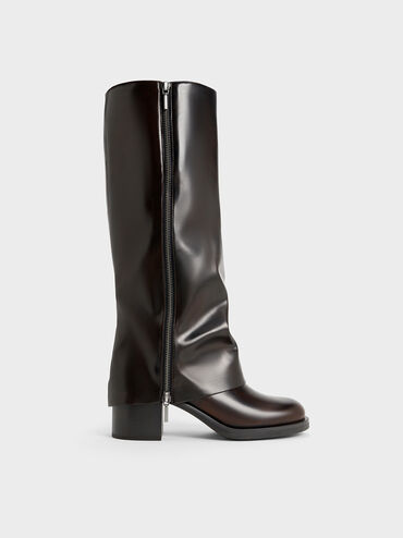 Louise Side-Zip Knee-High Boots, Dark Brown, hi-res
