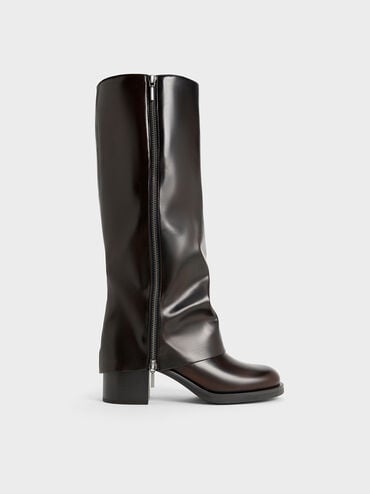 Louise Side-Zip Knee-High Boots, Dark Brown, hi-res