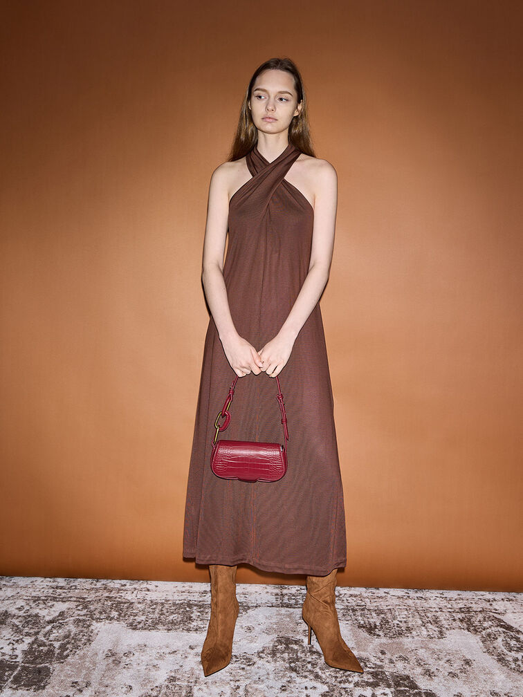 Mini Kora Croc-Effect Metallic-Accent Elongated Bag, Crimson, hi-res