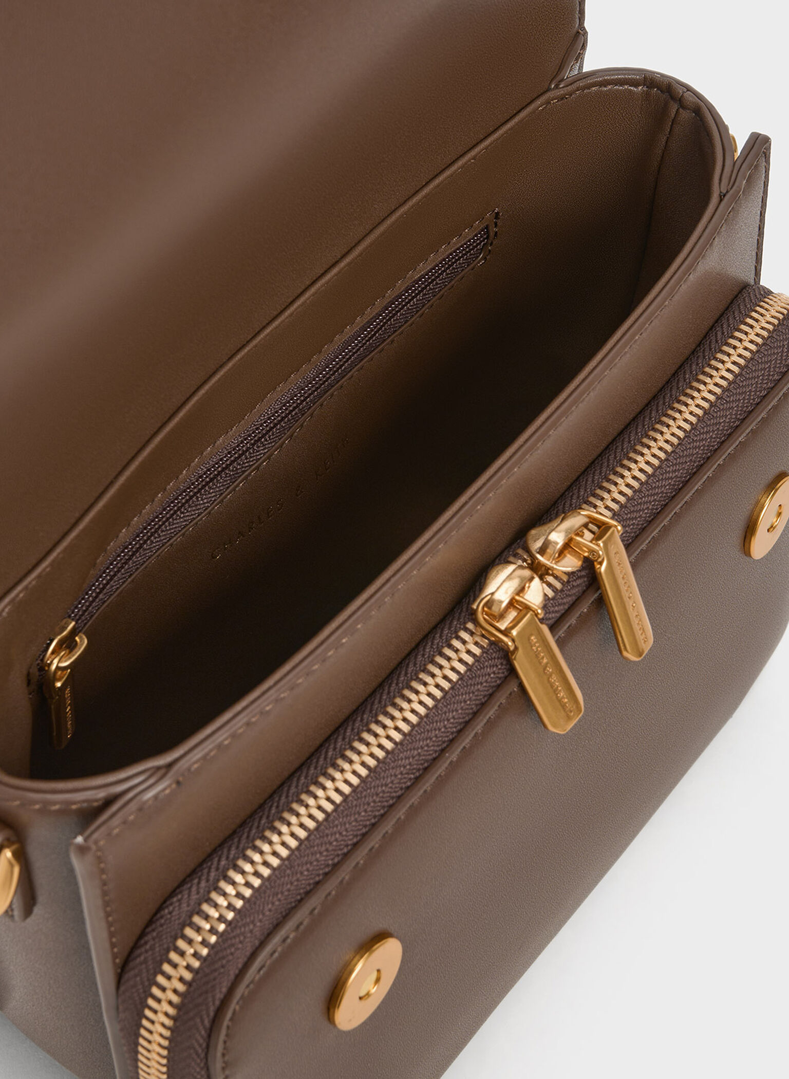 Front Flap Top Handle Bag, Dark Brown, hi-res