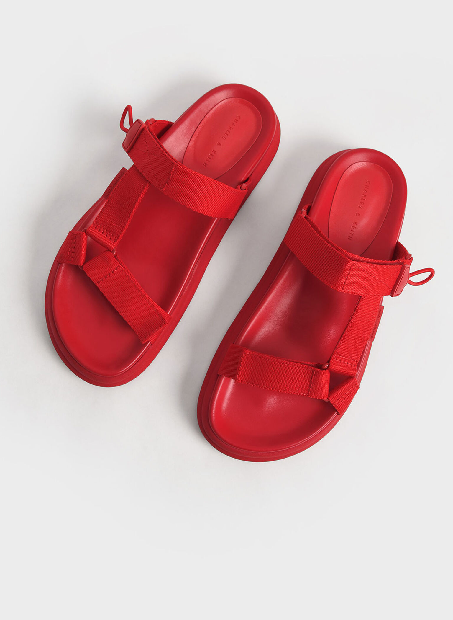 Polyester Velcro Strap Sports Sandals, Red, hi-res