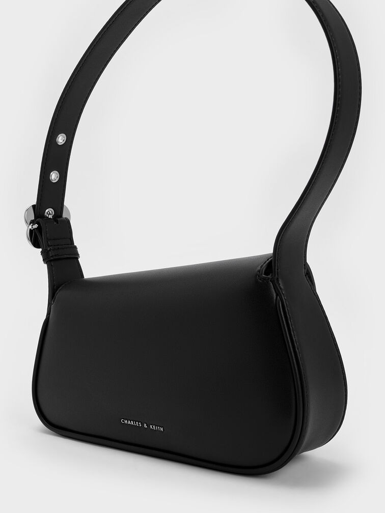 Petra Asymmetrical Front Flap Bag, Black, hi-res