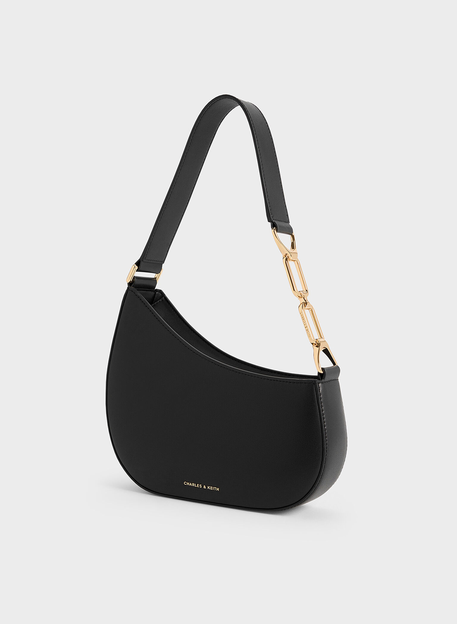 Agatha Chain-Accent Shoulder Bag, Black, hi-res