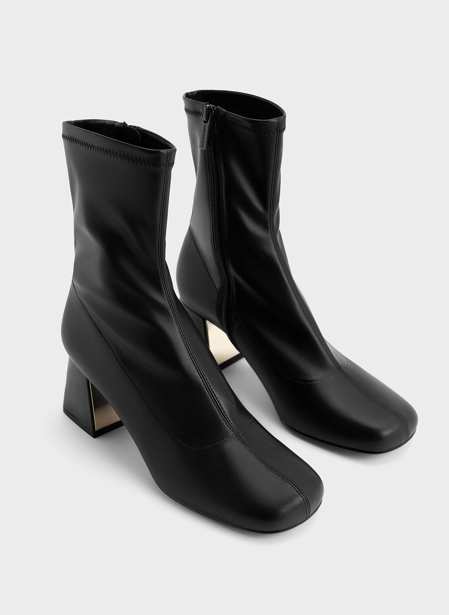 Jully Metallic Trapeze Heel Ankle Boots, Black, hi-res