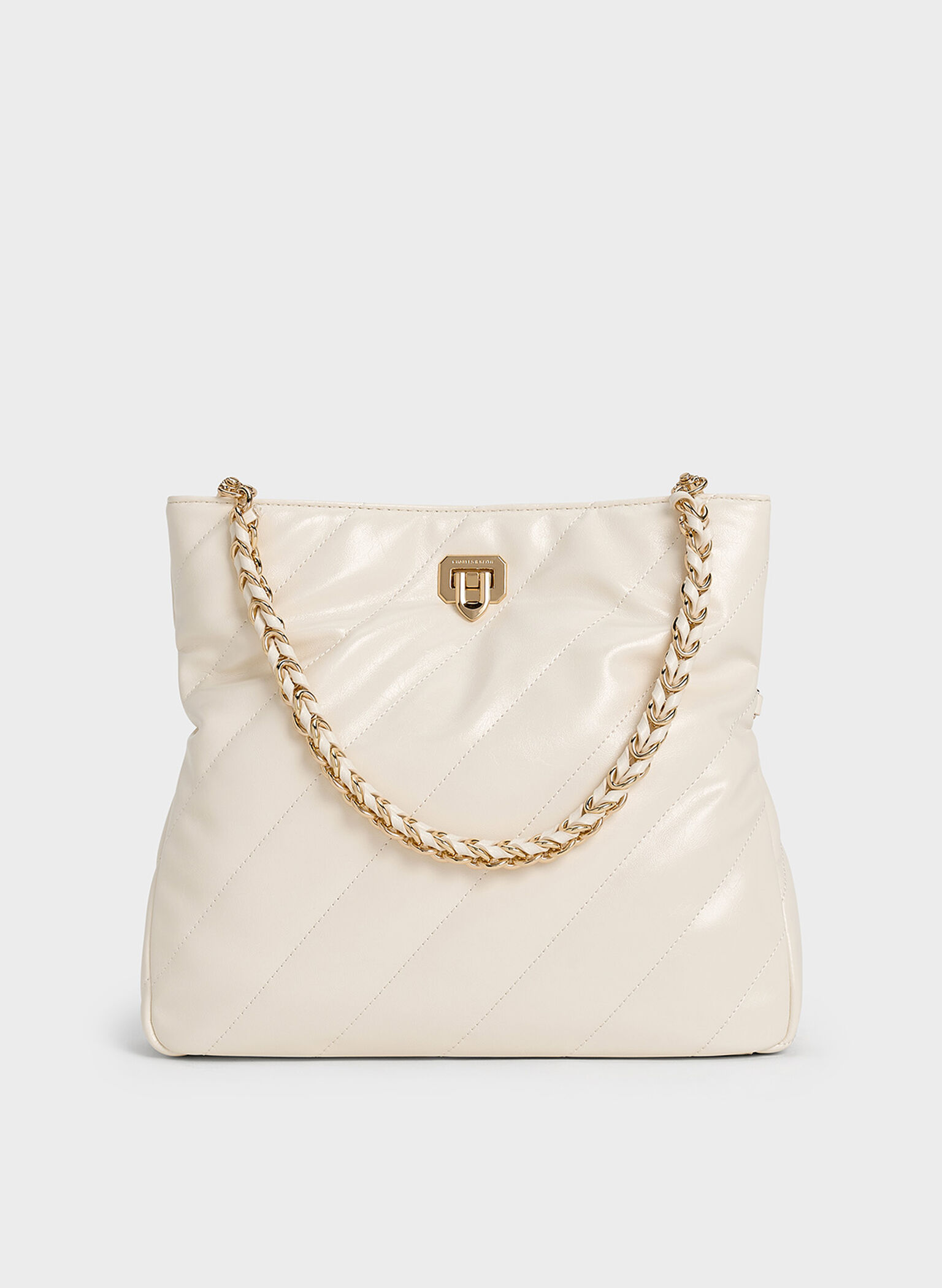Fawn Panelled Chain-Handle Shoulder Bag, Cream, hi-res