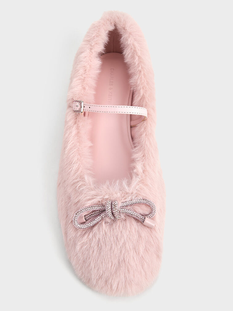Bow Crystal-Embellished Furry Mary Janes, Pink, hi-res